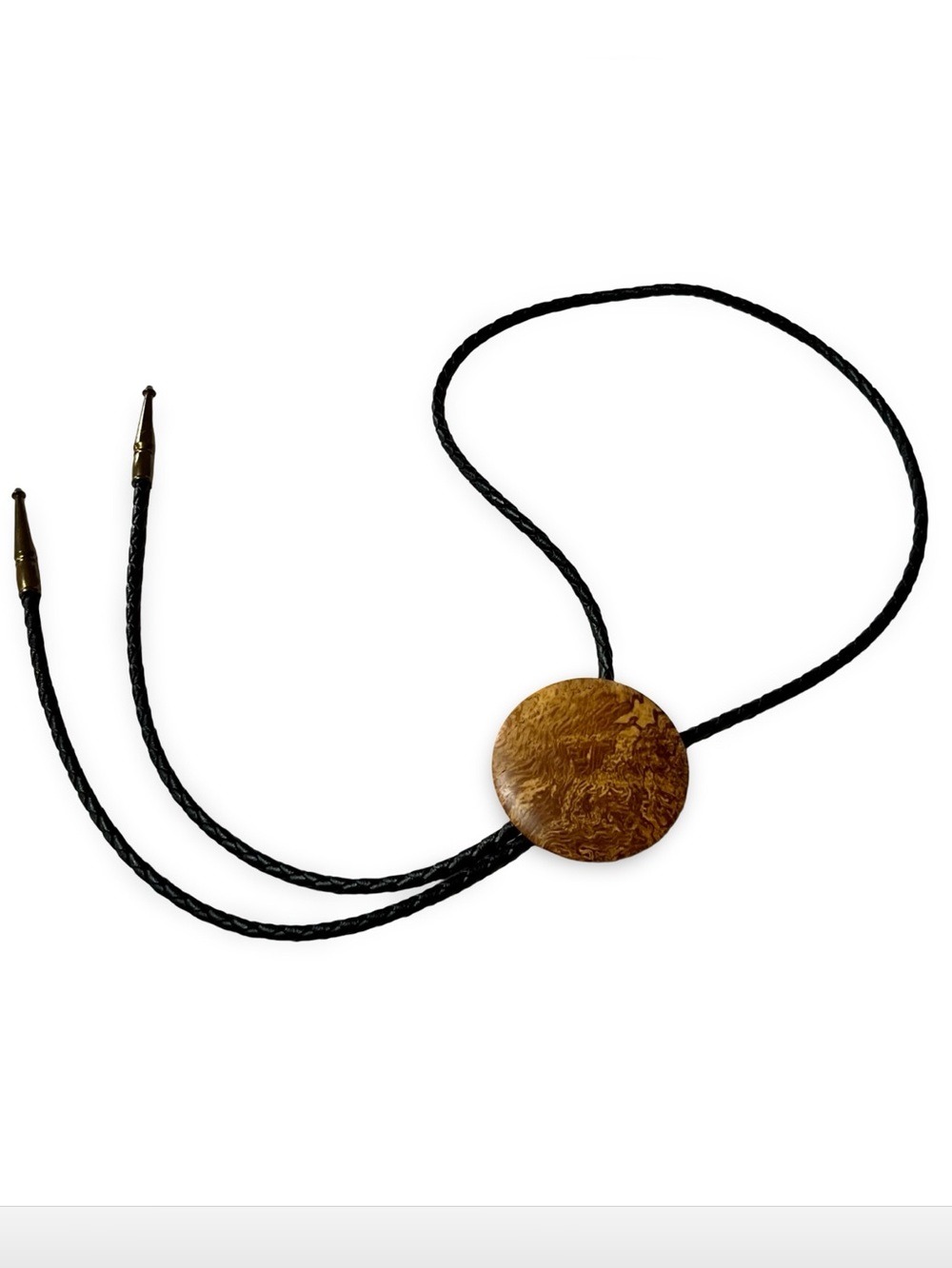 Vintage Burl Wood Bolo Tie Brass Tips Unisex Western Cowboy or Southwest Cowgirl